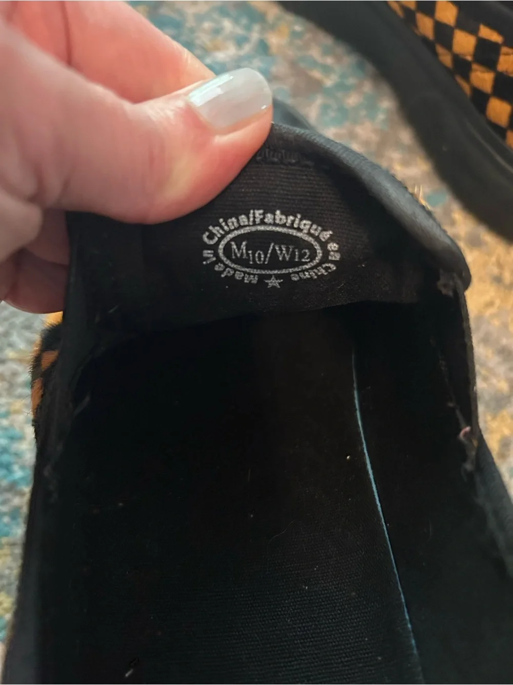 John Fluevog Black & Orange Checkerboard Slip-On Shoes Leather